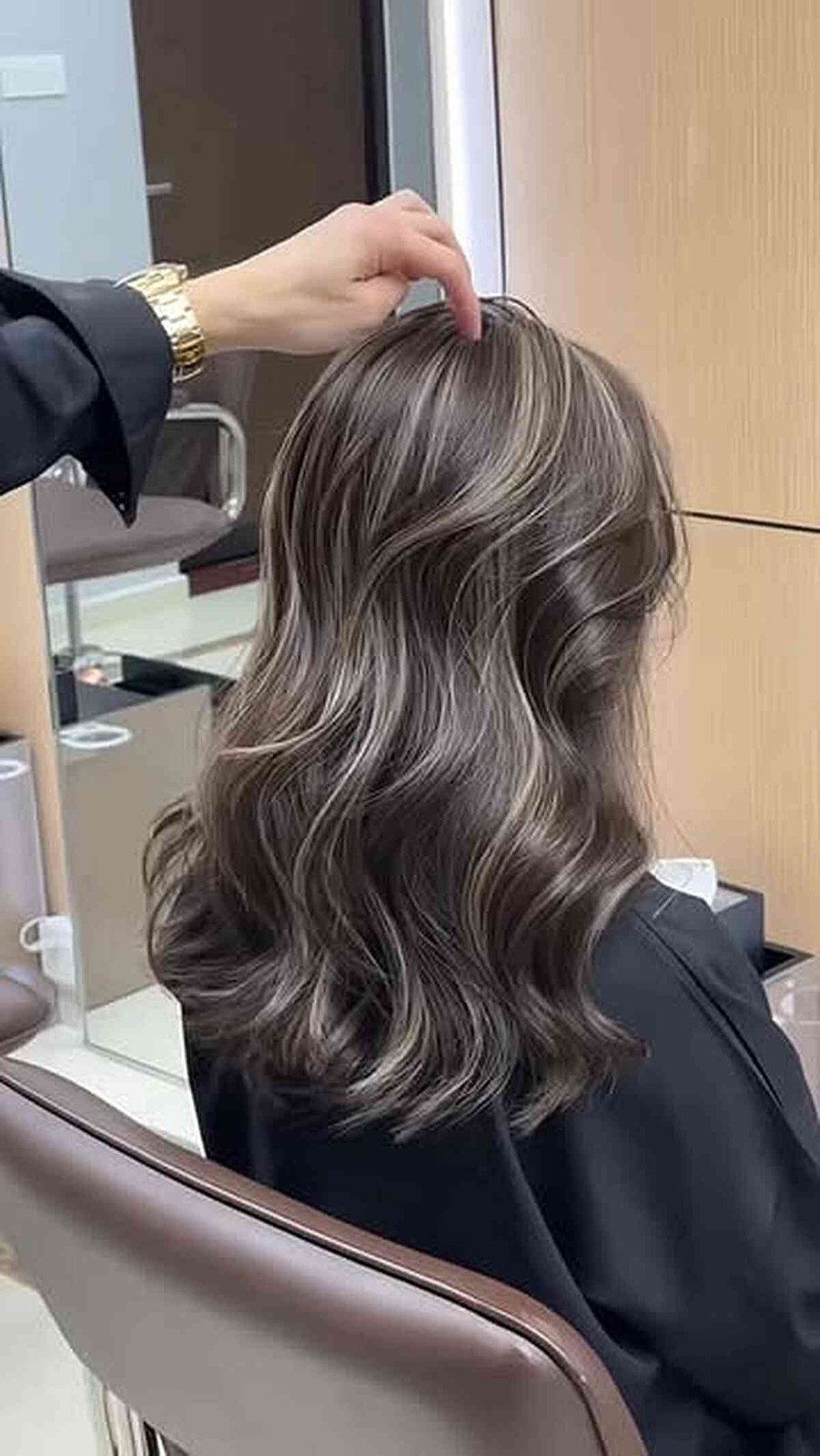 Collarbone Layers With Soft Waves Collarbone Layers With Soft Waves — Silver Highlights on Black Hair