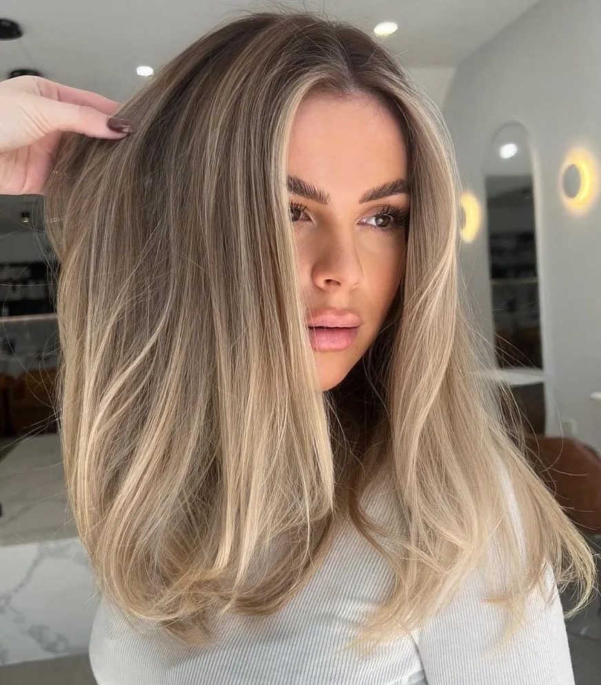 Collarbone Blended Sandy Blonde Highlights Collarbone Blended Sandy Blonde Highlights