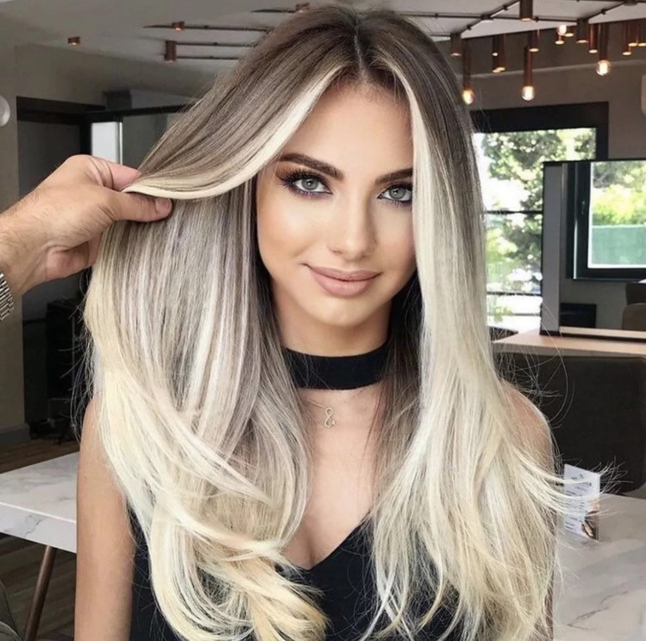 Ash Blonde Mid-Back Layers With Platinum Face-Framing Ash Blonde Mid-Back Layers With Platinum Face-Framing — Blonde Hair with Dark Roots