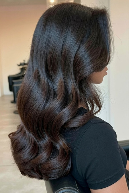 Loose Waves Glossy Finish Visual Idea Loose Waves Glossy Finish Visual Idea — Chocolate Brown Hair