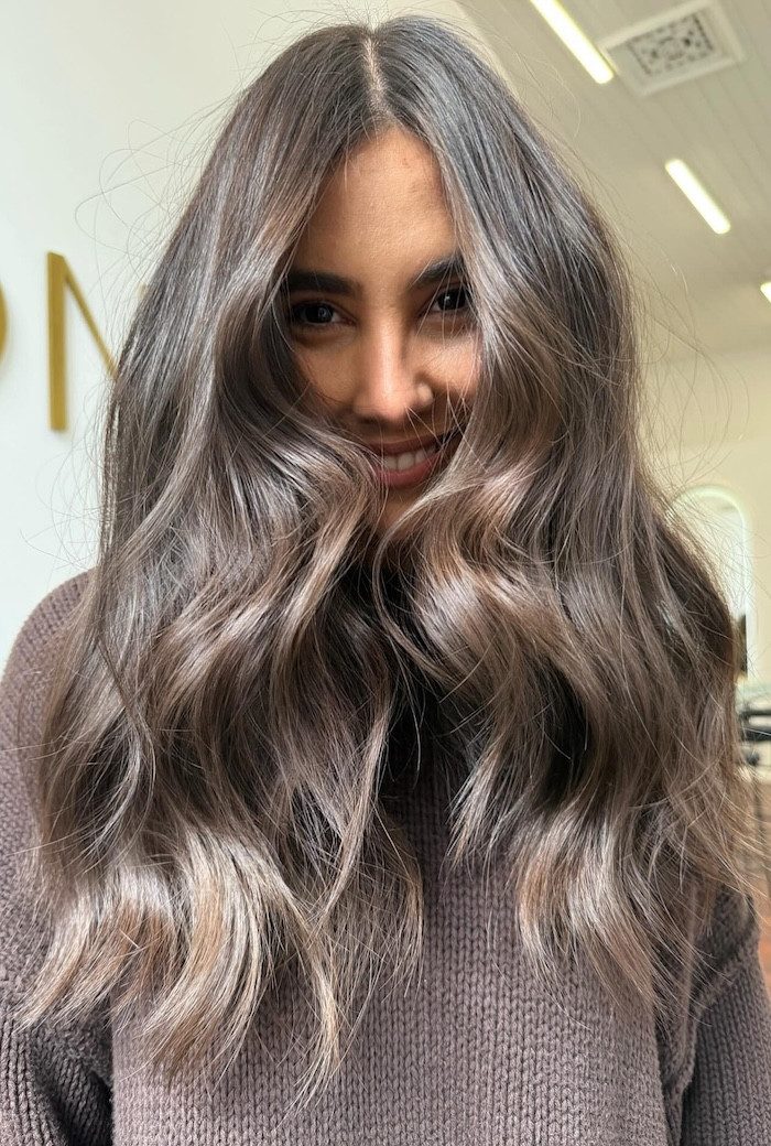 Shoulder Length Ash Brown With Curtain Bangs — Mocha Brown Hair