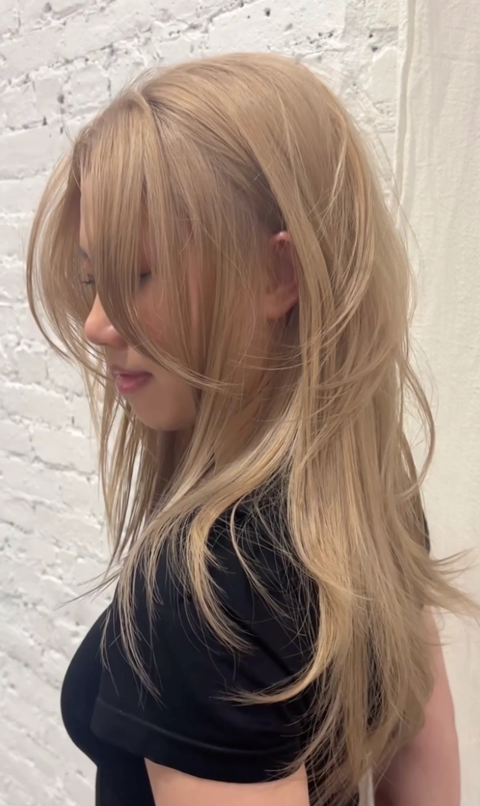 Milk tea blonde layered cut | GreenBone Hair Salon | Manhattan, New York