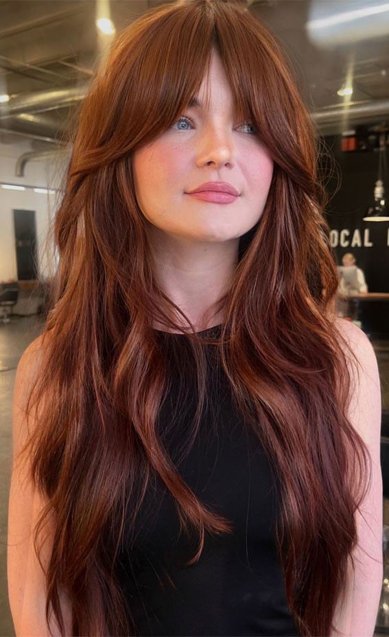 Dark Auburn With Curtain Bangs Dark Auburn With Curtain Bangs — Dark Auburn Hair