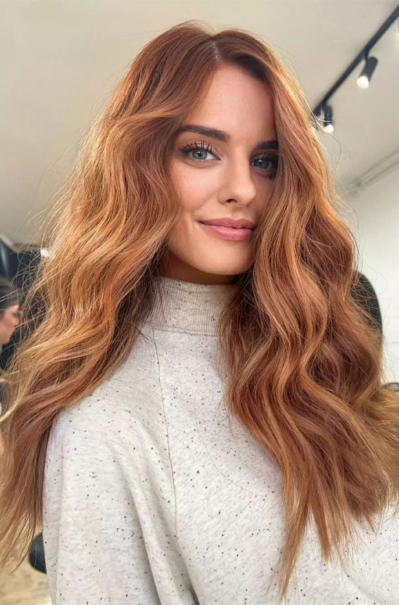 Shoulder Length Waves in Golden Copper Shoulder Length Waves in Golden Copper — Ginger Hair