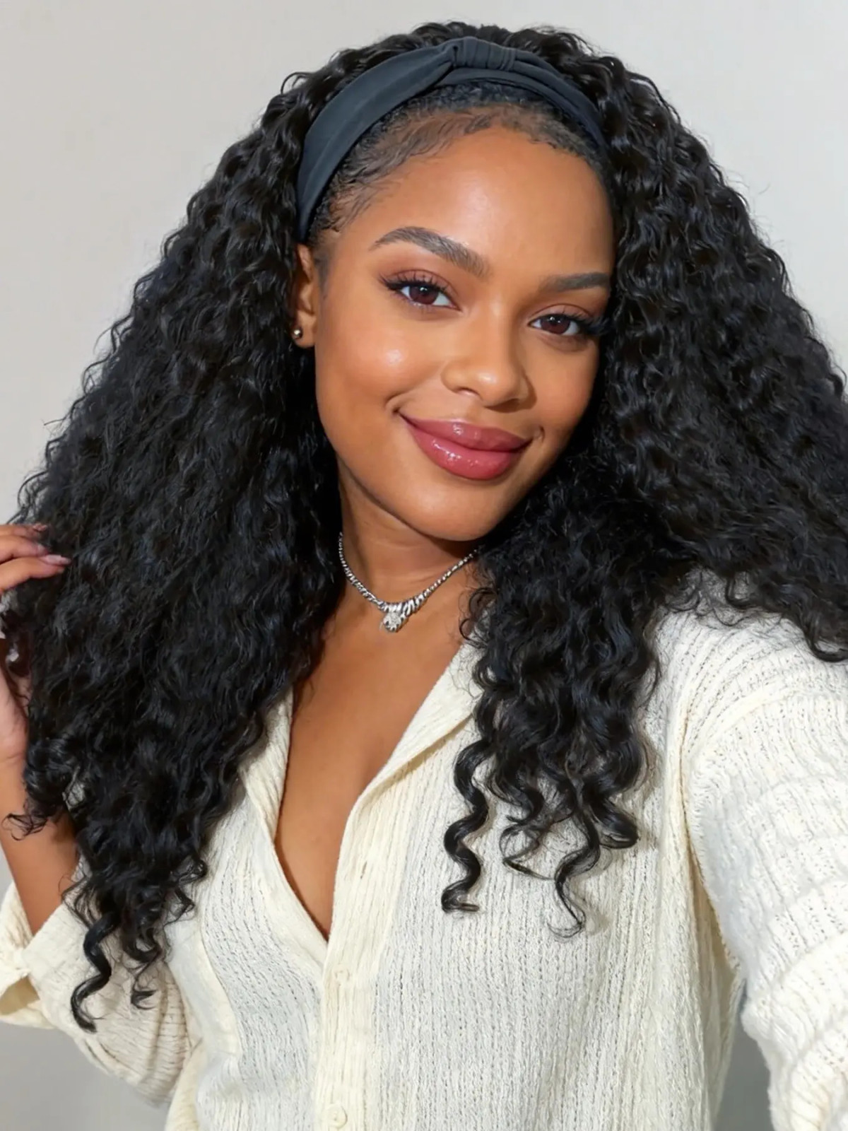 Afro Curly Headband Style Wig Synthetic Braided Hair Texture with Unique Bouncy Curls in the End