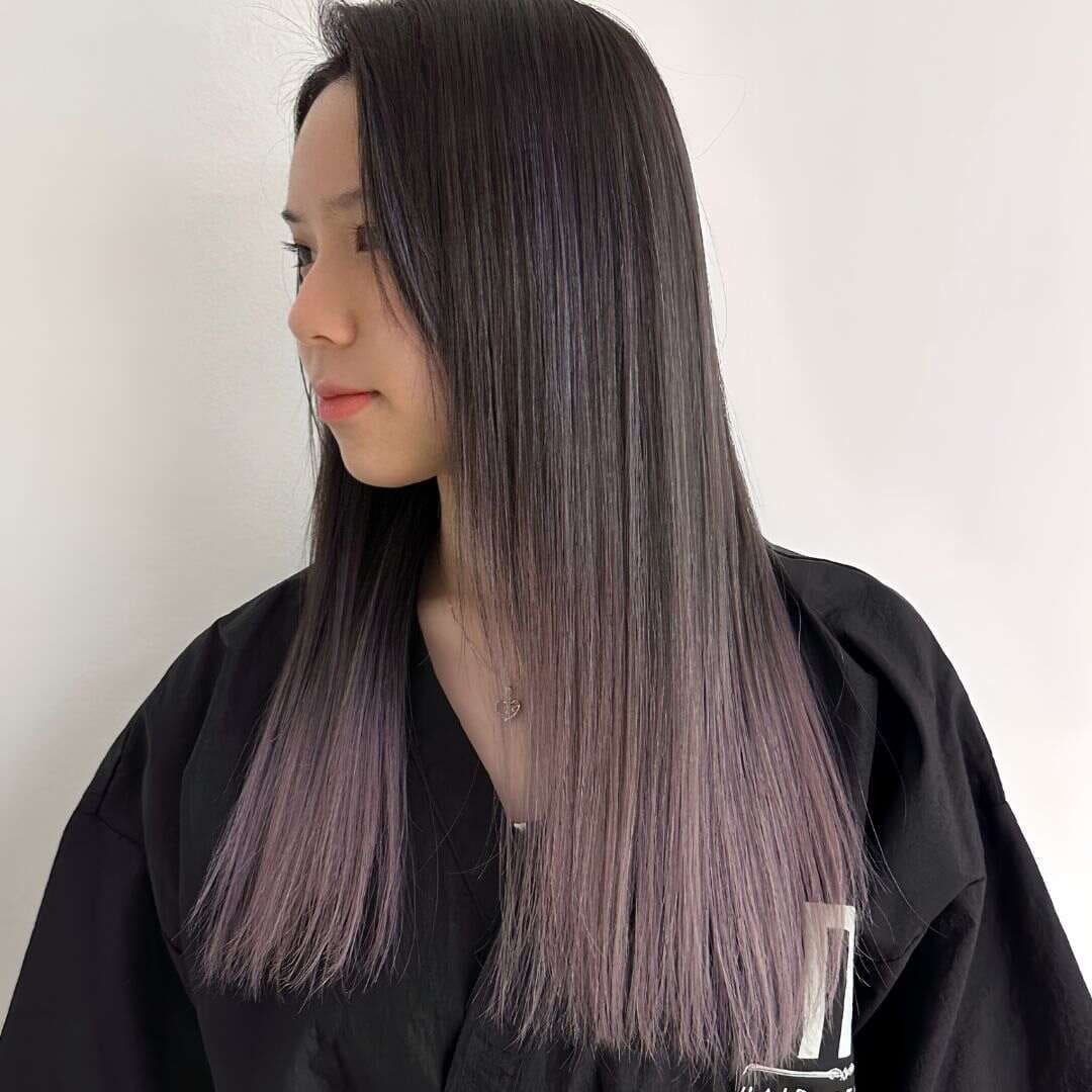 Subtle Purple Balayage on Straight Black Hair Subtle Purple Balayage on Straight Black Hair — Black Hair Balayage