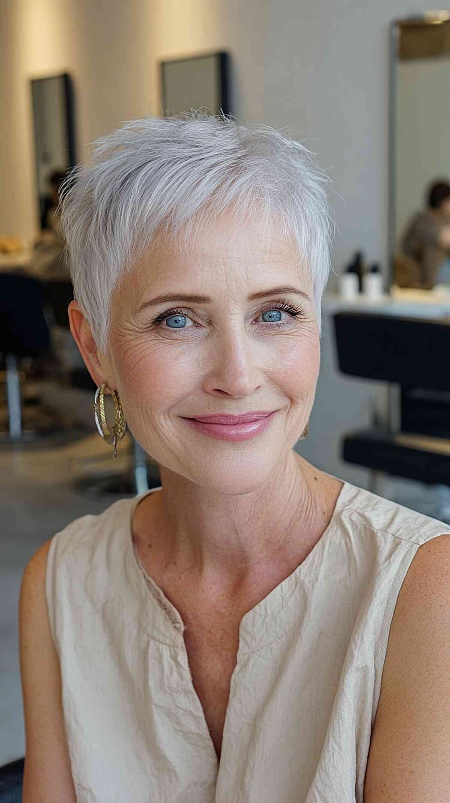 Classic White Pixie With Textured Fringe Classic White Pixie With Textured Fringe — White Hair