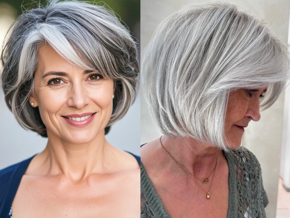 Chic Wavy Gray Bob With Silver Highlights — Transitioning to Gray Hair