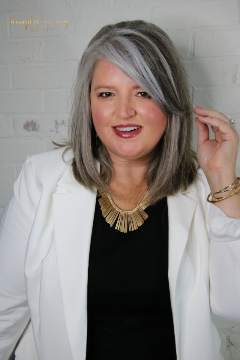 Polished Gray Lob With Silver Highlights — Transitioning to Gray Hair