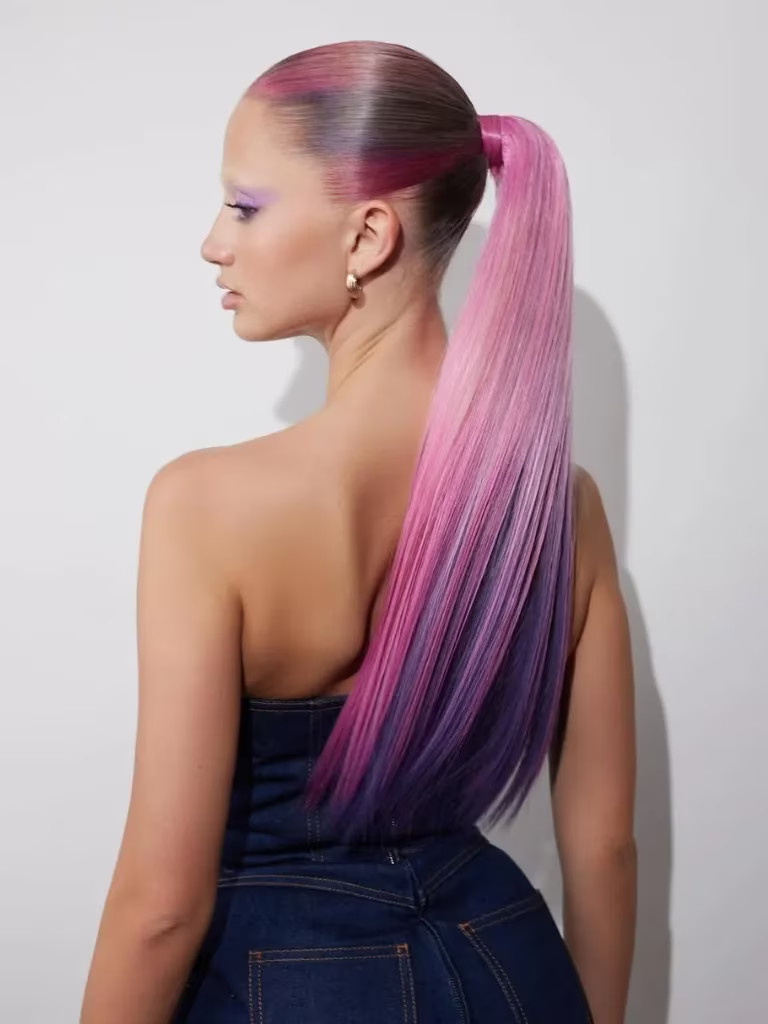 Mid-Back Visual Idea — Hot Pink Hair