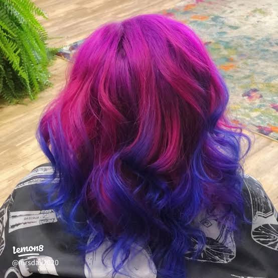 Mid-Back Pink To Purple To Blue Ombre — Pink and Purple Hair