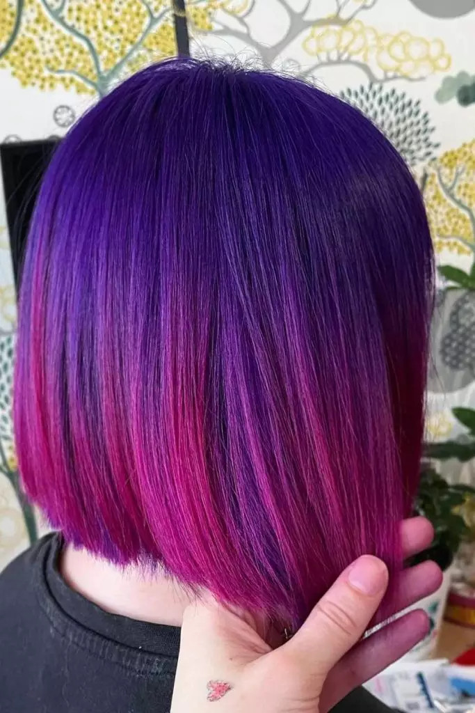 Sharp Bob With Purple To Pink Ombre — Pink and Purple Hair