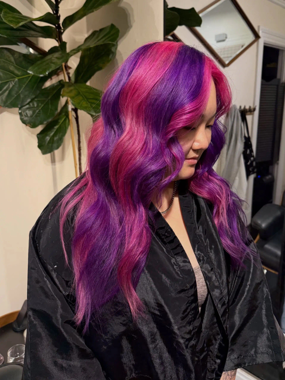 Magenta Purple Color Block Collarbone — Magenta Hair