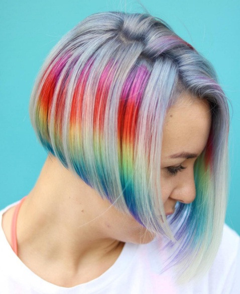 Grey Base With Vertical Rainbow Streaks Grey Base With Vertical Rainbow Streaks — Rainbow Hair