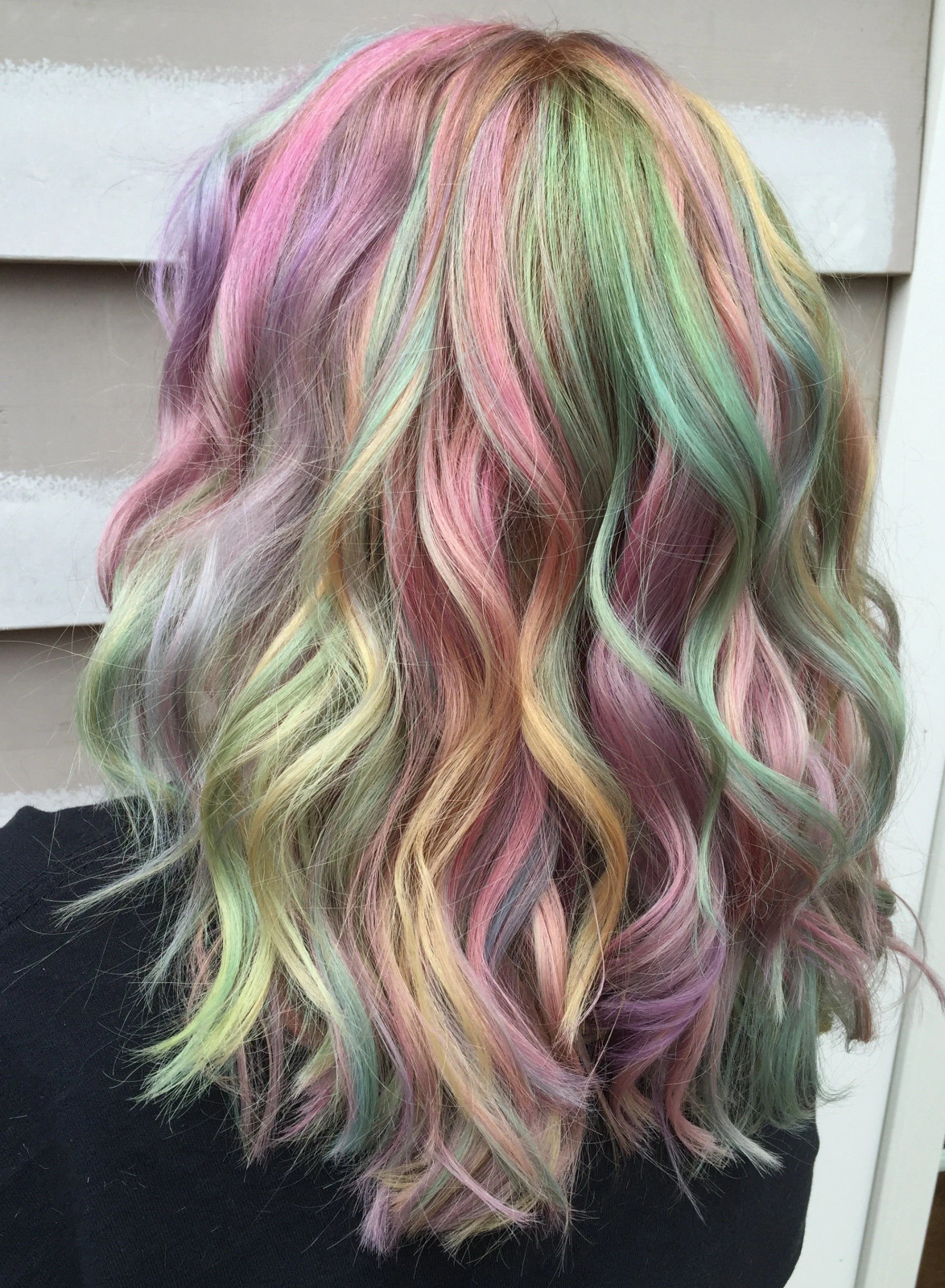 Pastel Rainbow Blend On Layered Collarbone Cut Pastel Rainbow Blend On Layered Collarbone Cut — Rainbow Hair