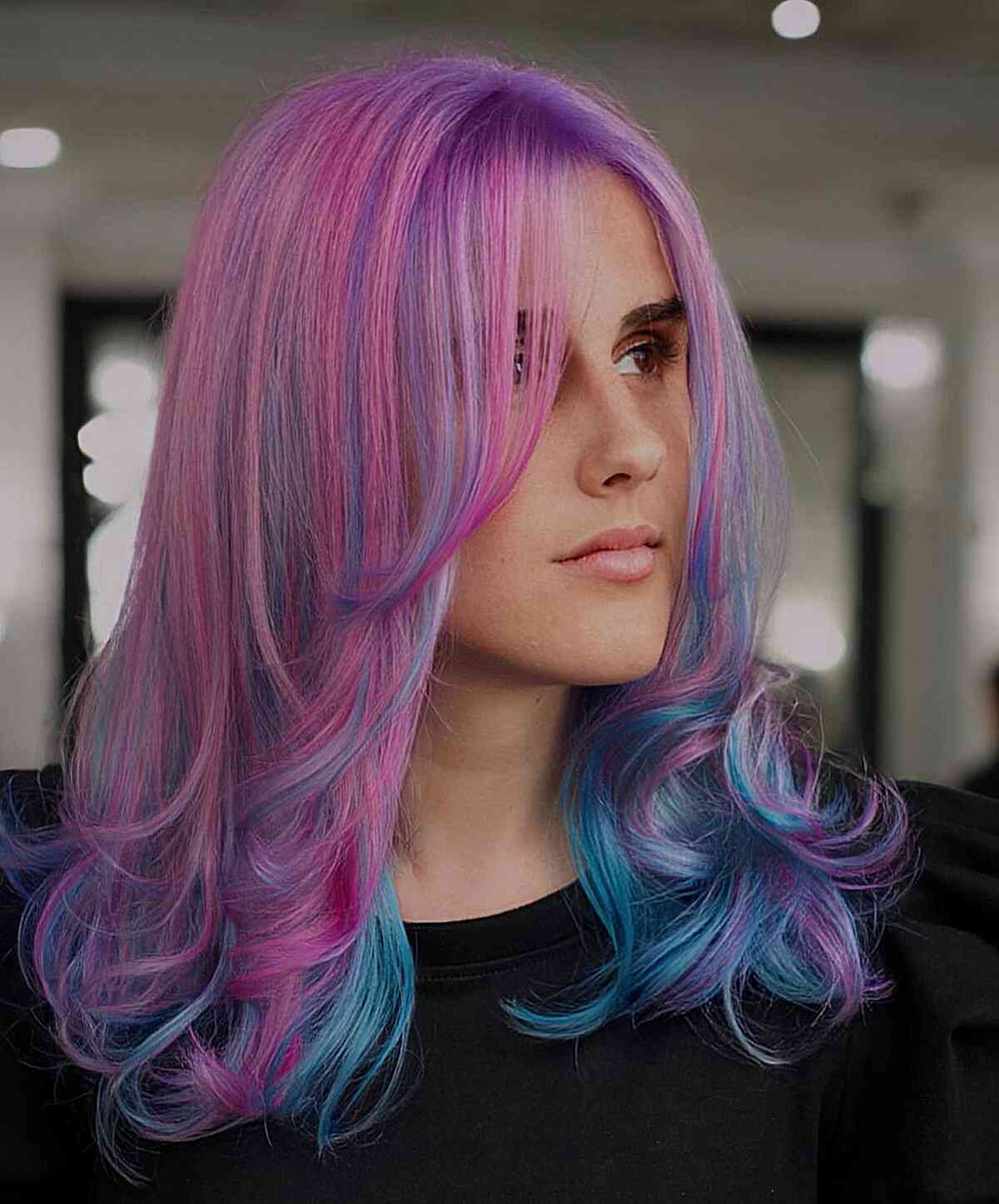 Rainbow Highlights With Curtain Bangs Rainbow Highlights With Curtain Bangs — Rainbow Hair