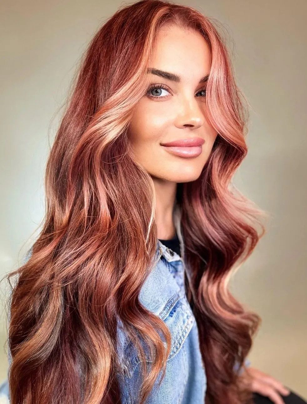 Rose Gold Mid-Back With Pink Streaks Rose Gold Mid-Back With Pink Streaks — Rose Gold Hair