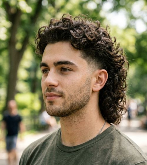 Taper Fade Mullet With Curly Texture — Taper Fade Curly Hair