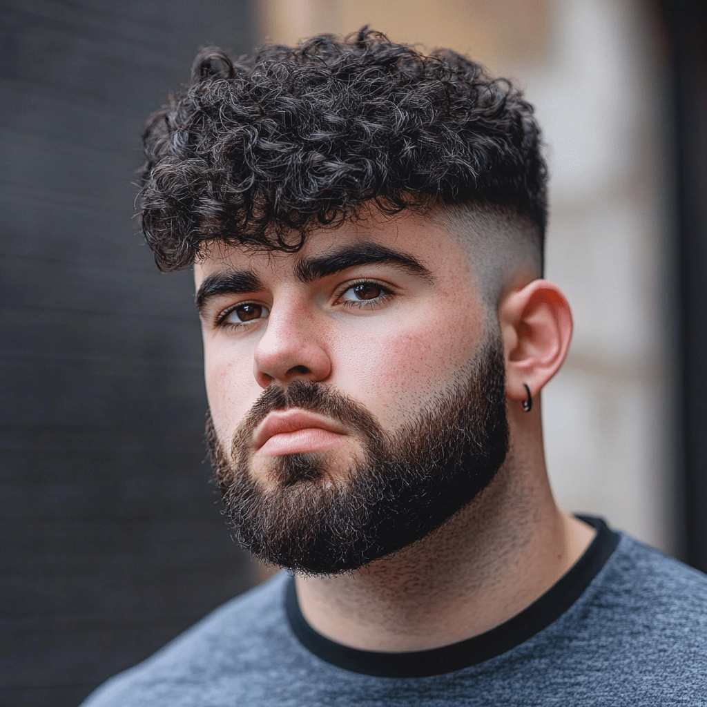 Upward Styled Curls With Sharp Hairline — Taper Fade Curly Hair