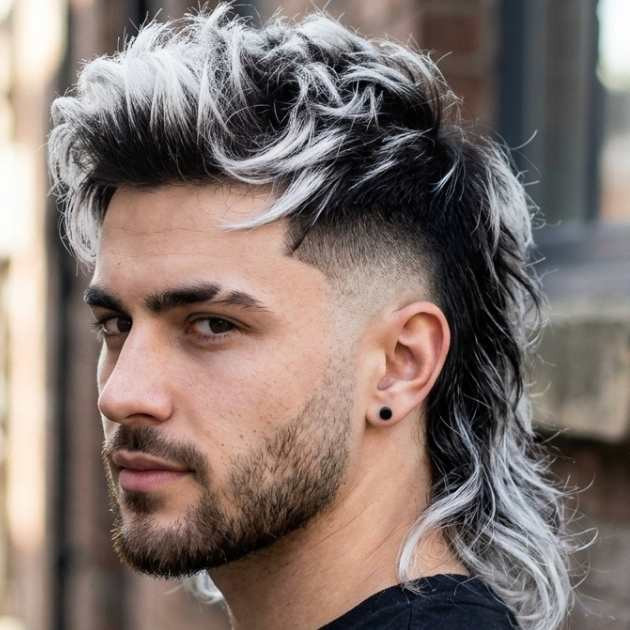 Black Mullet With White Highlights — Burst Fade