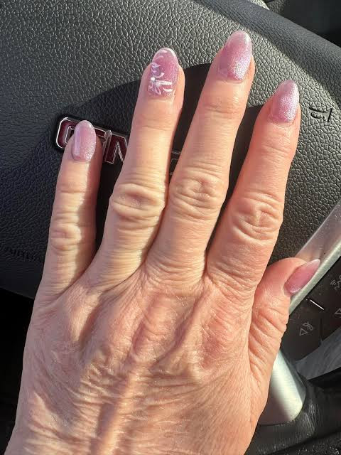 Pale Pink Almond with Floral Accent — Nails for Mature Hands