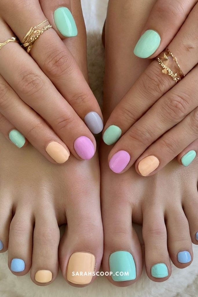 Pastel Rainbow Short Rounded Nails Pastel Rainbow Short Rounded Nails — Matching Nails and Toes