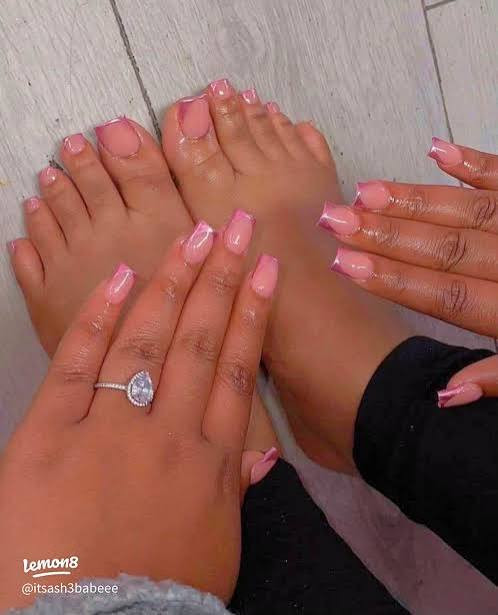 Sheer Pink French Tip Medium Square Sheer Pink French Tip Medium Square — Matching Nails and Toes