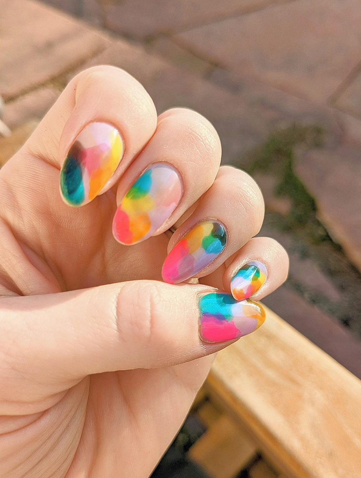 Medium Oval Abstract Colorful Blobs — Watercolor Nails