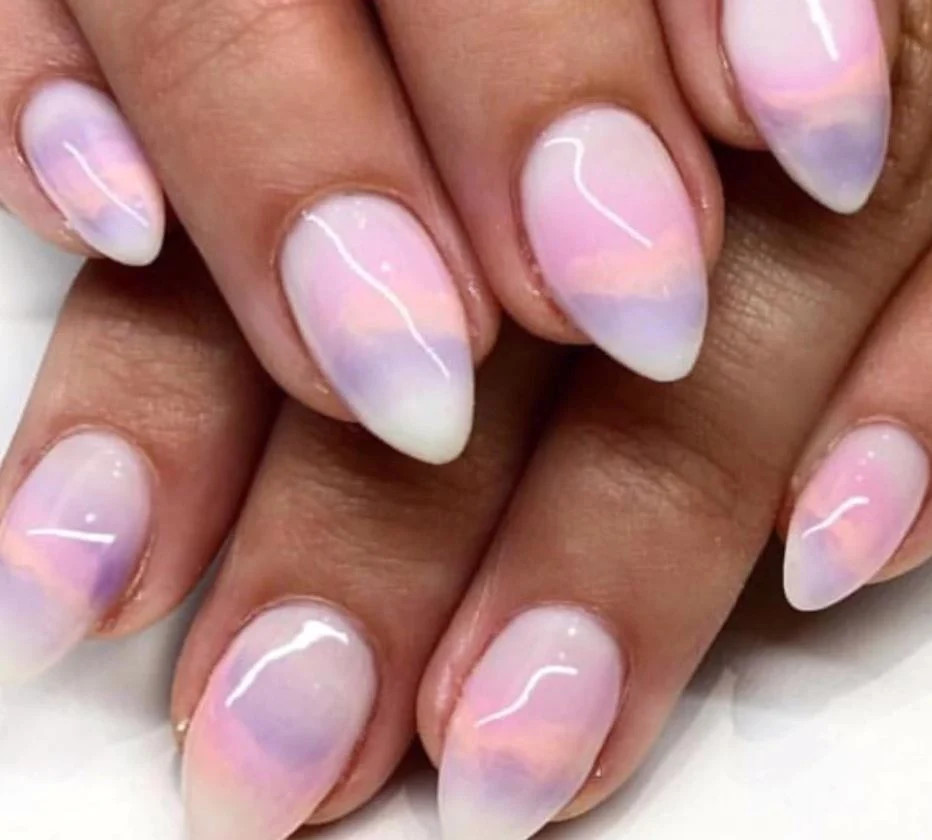 Medium Almond Dreamy Pastel Watercolor — Watercolor Nails