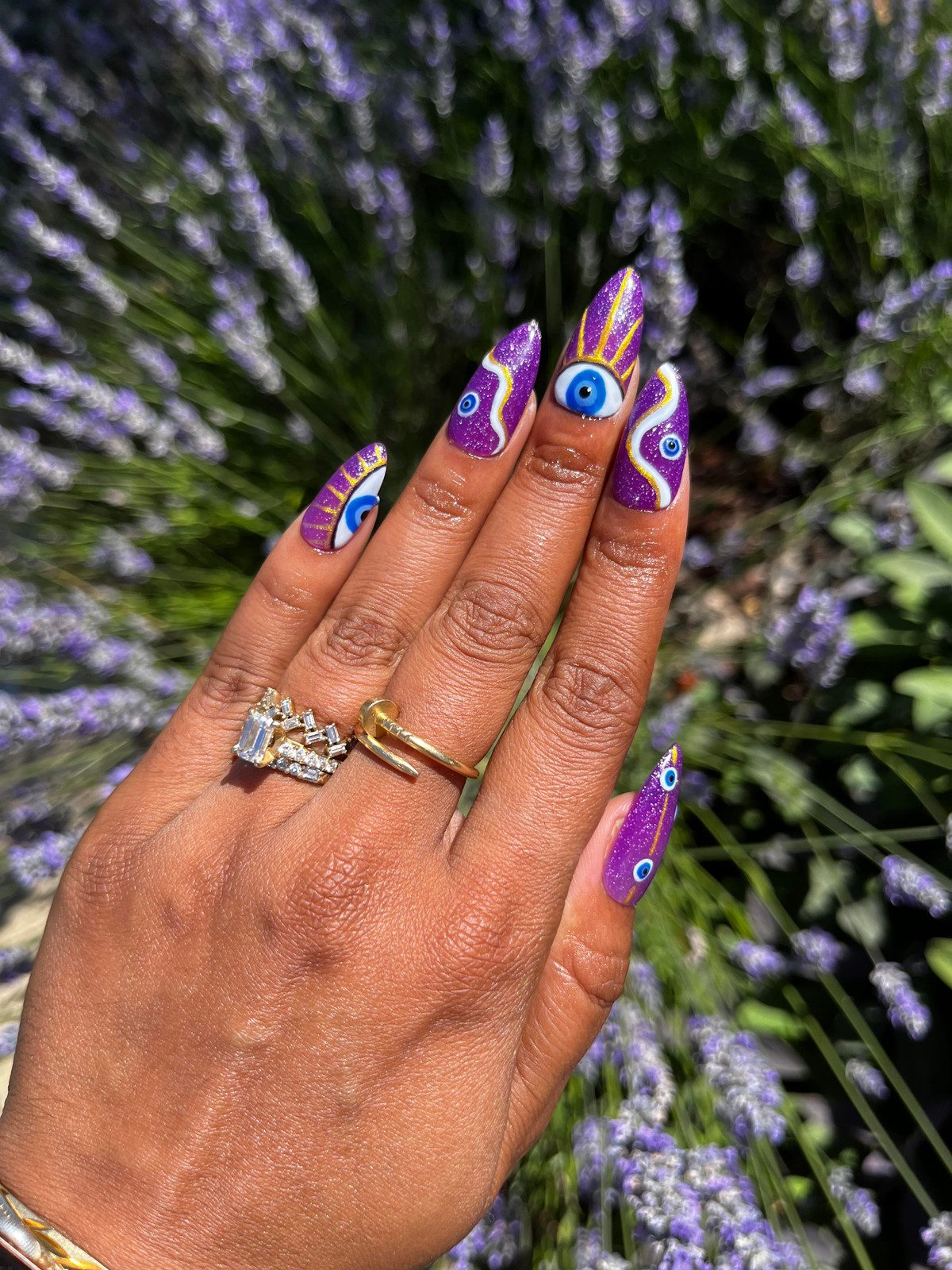 Long Stiletto Purple Glitter Evil Eye Nails Long Stiletto Purple Glitter Evil Eye Nails