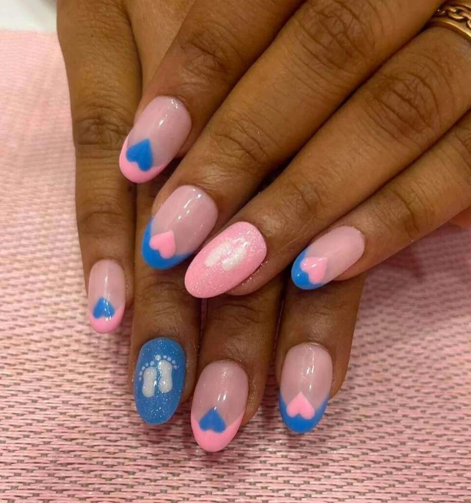 Sheer Pink with Heart French Tips Sheer Pink with Heart French Tips — Gender Reveal Nails
