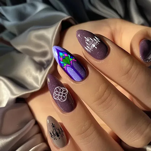 Gothic Church Stained Glass Purple Nails Gothic Church Stained Glass Purple Nails — Church Nails