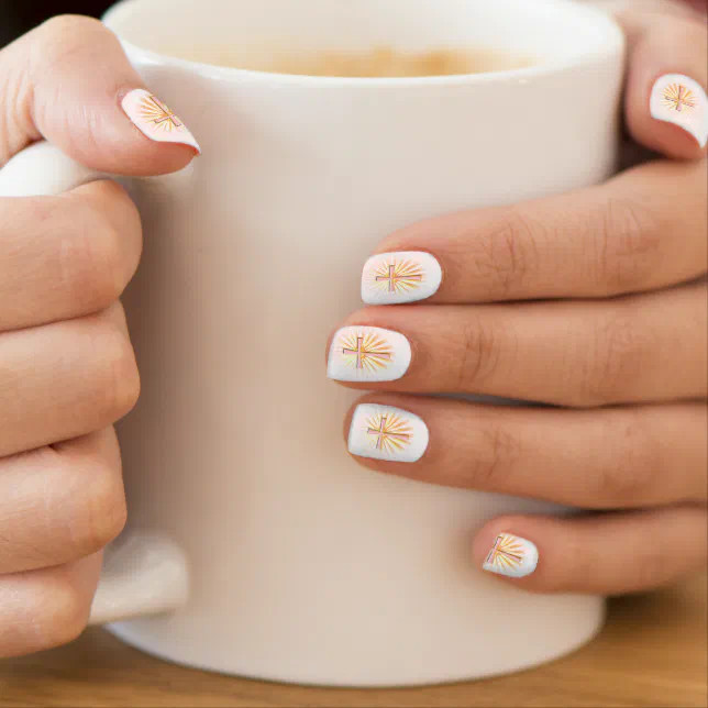 Glossy White Radiant Cross Decal Nails Glossy White Radiant Cross Decal Nails — Church Nails
