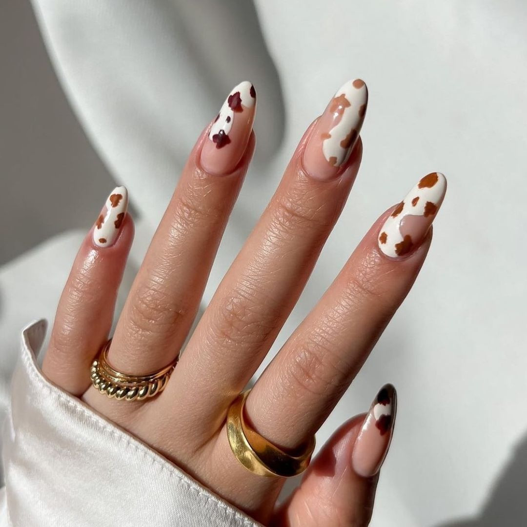 Glossy White and Brown Cow Print Glossy White and Brown Cow Print — Nashville Nails