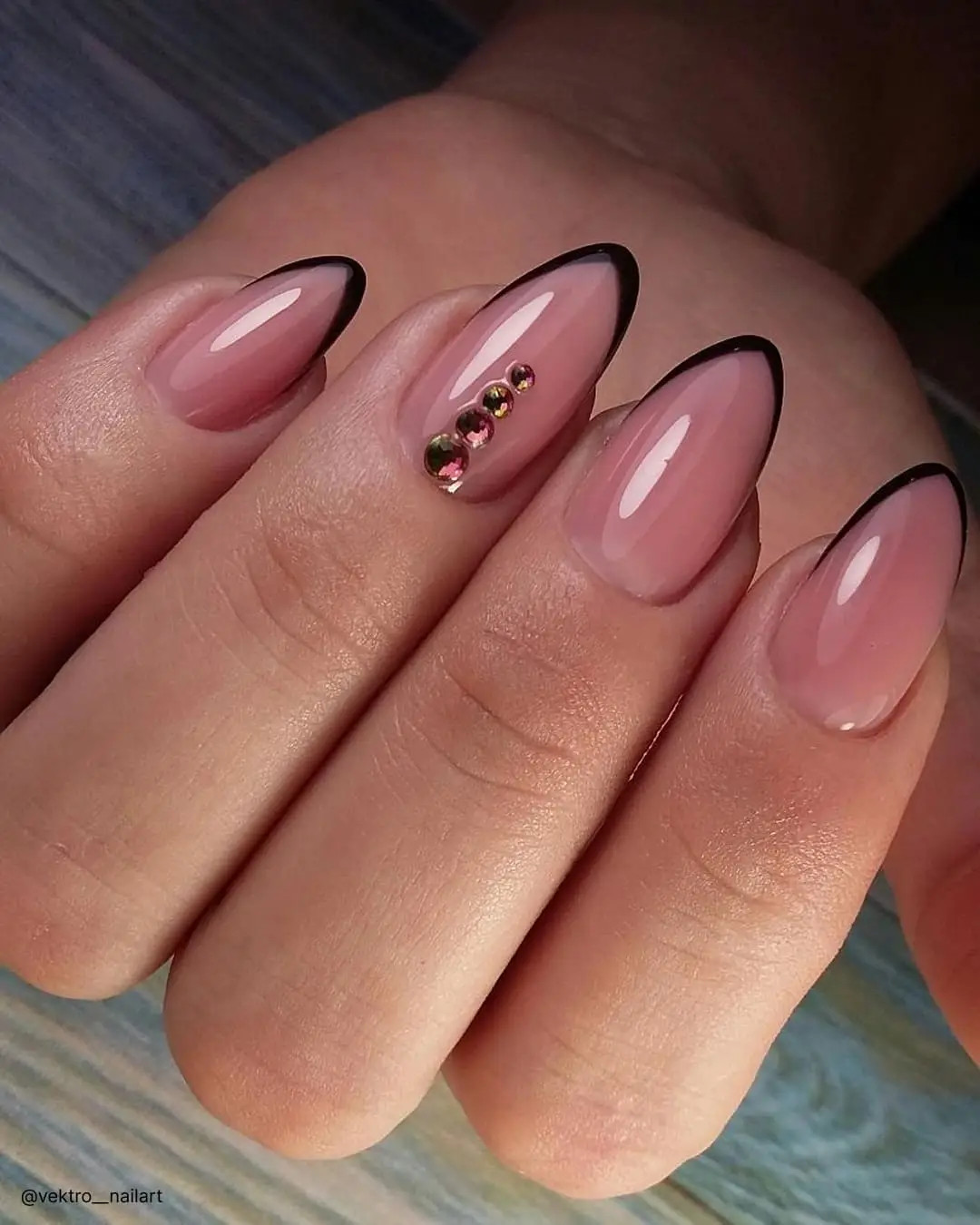 Black French Tip Almond Nails — Anniversary Nails