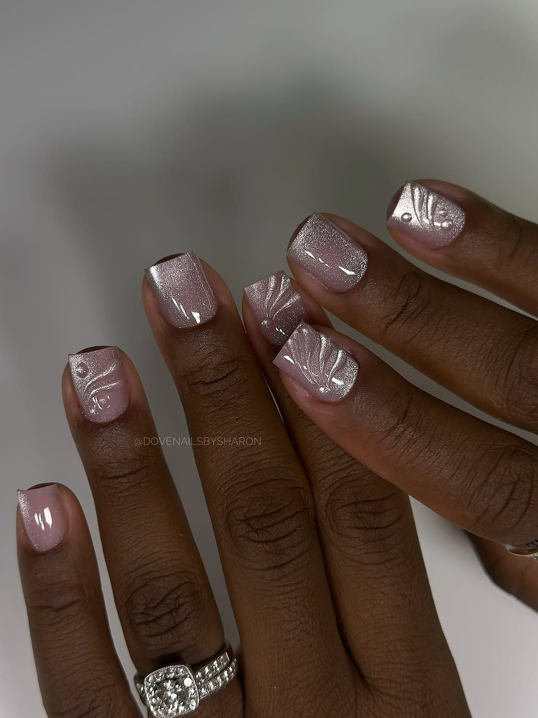 Silver Swirl Shimmer Short Square Nails — Anniversary Nails