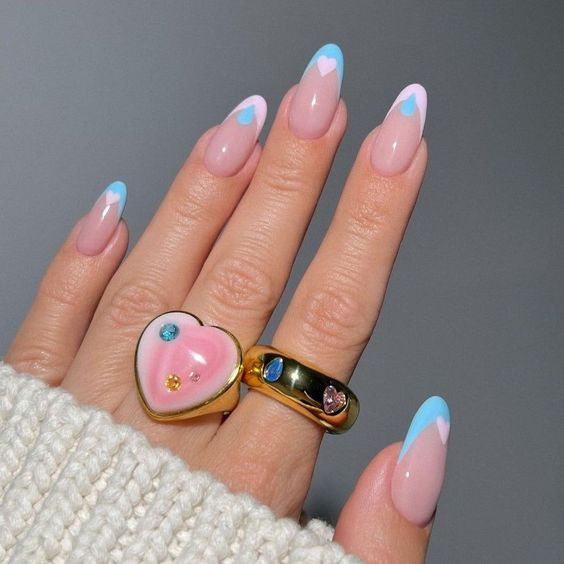 Sheer Pink Base Light Pink Baby Blue Visual Idea — Baby Shower Nails