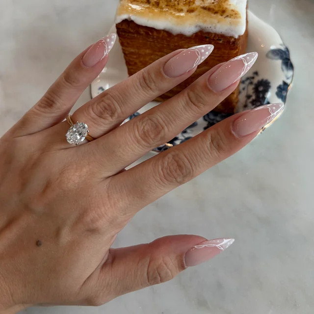Sheer Nude Stiletto with Intricate Line Art Sheer Nude Stiletto with Intricate Line Art — Bridal Shower Nails
