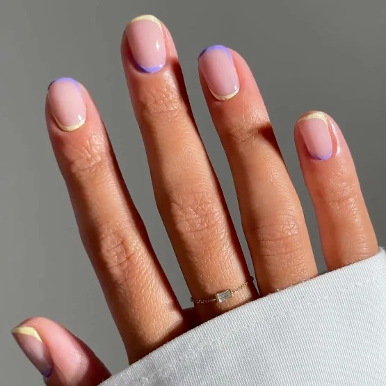 Lavender Pale Yellow Double French Oval Nails Lavender Pale Yellow Double French Oval Nails — Gym Nails