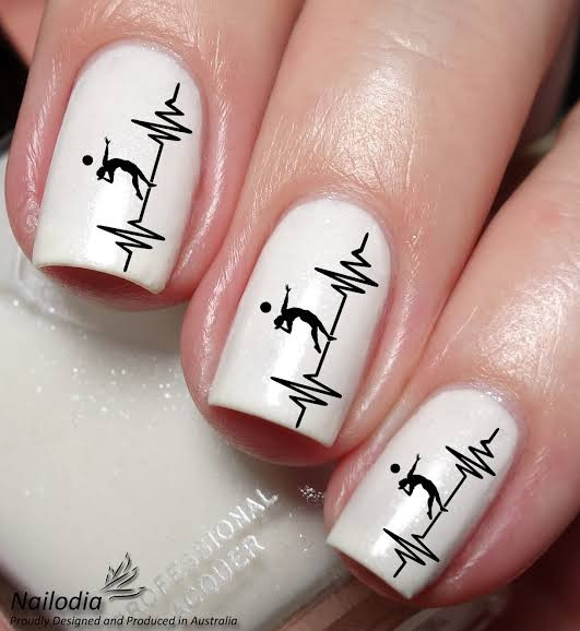 White Silhouette Volleyball Nails White Silhouette Volleyball Nails