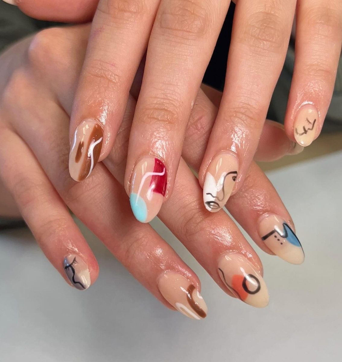 Abstract Face And Color Block Nails Abstract Face And Color Block Nails — Volleyball Nails