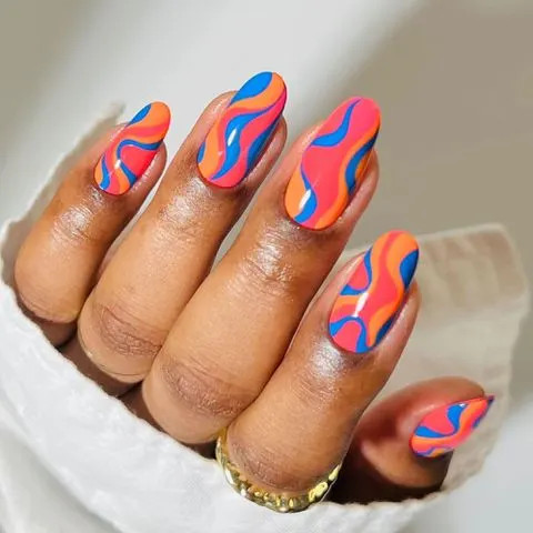 Coral Oval Abstract Swirls Coral Oval Abstract Swirls — Cheer Mom Nails
