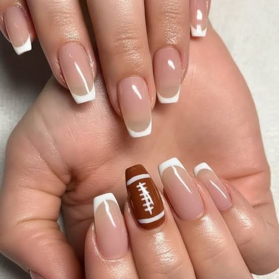 Nude French with Football Accent Nude French with Football Accent — Cheer Mom Nails