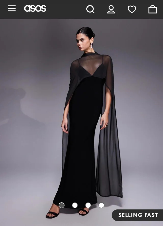 V-Neck Dress with Sheer Chiffon Cape Overlay — Black Tie Optional Outfits