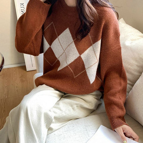 Cream Argyle Sweater with Wide-Leg Trousers Cream Argyle Sweater with Wide-Leg Trousers — Grandmacore Outfits