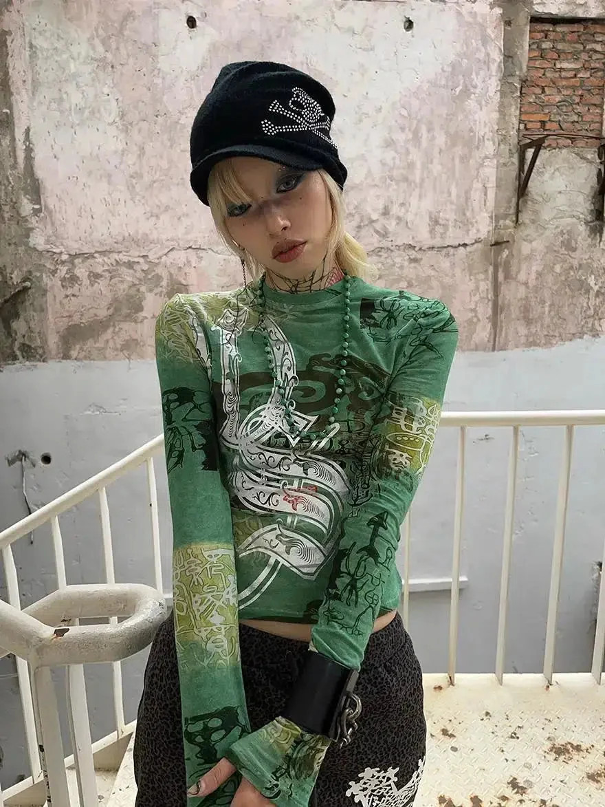 Graphic Mesh Top and Skull Beanie Blend Edgy Grunge Graphic Mesh Top and Skull Beanie Blend Edgy Grunge — Fairy Grunge Outfits