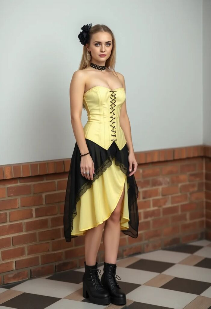 Corset Dress with Sheer Overlay in Pastel Yellow — Pastel Goth Outfits