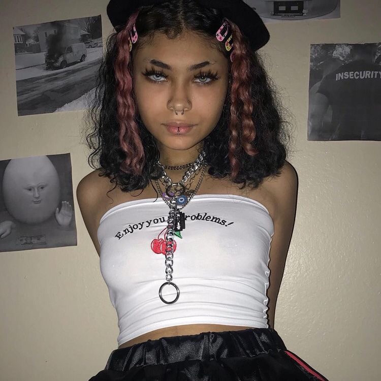 Graphic Tube Top and Skirt with Y2K Accessories — Cyber Y2K Outfits