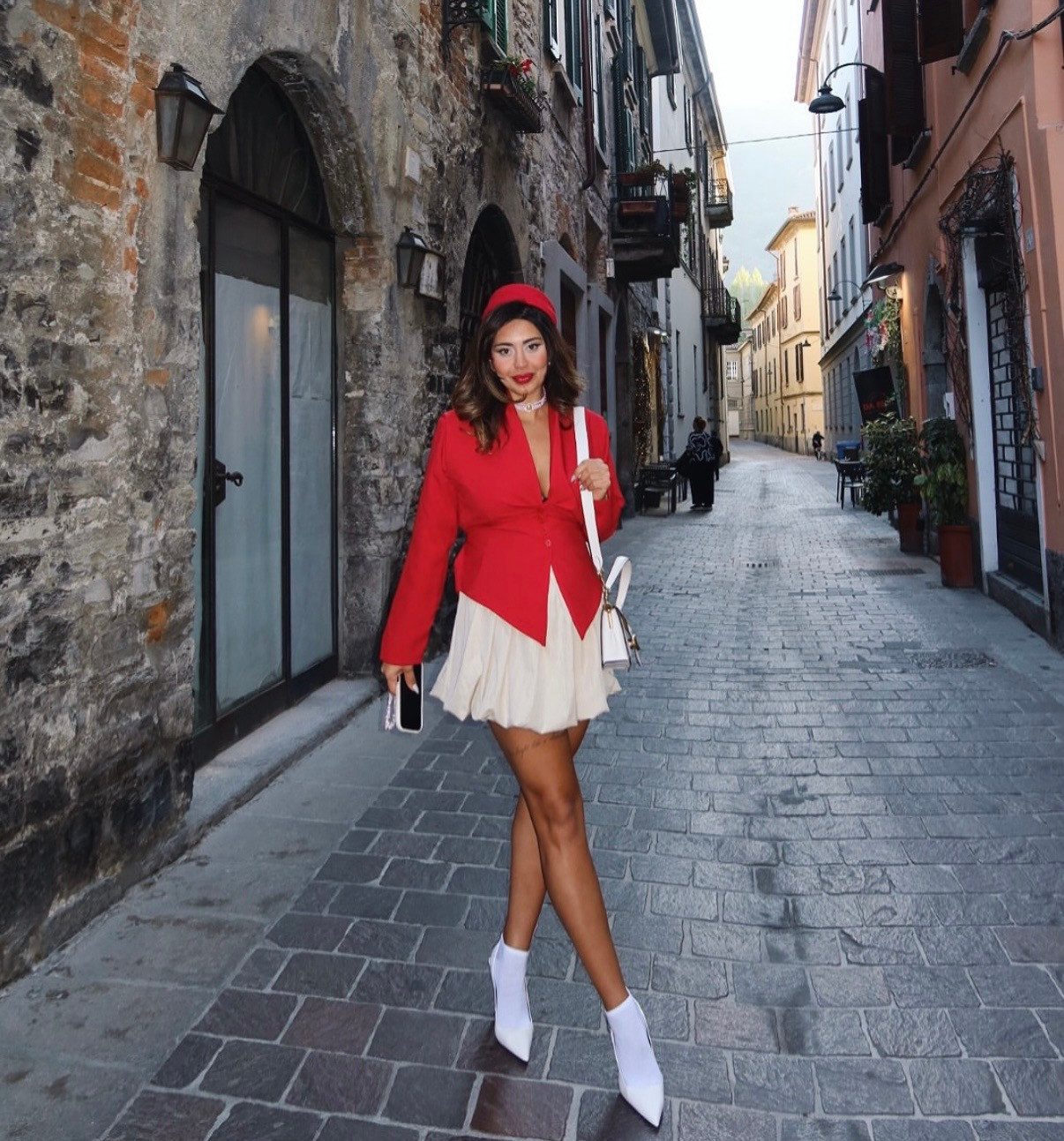 Striking Red Blazer and Pleated Mini Skirt Combination — Mod Outfits