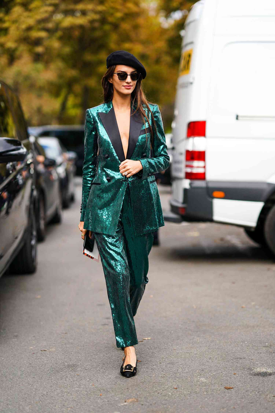 Emerald Green Sequined Suit with Satin Lapels — Disco Outfits